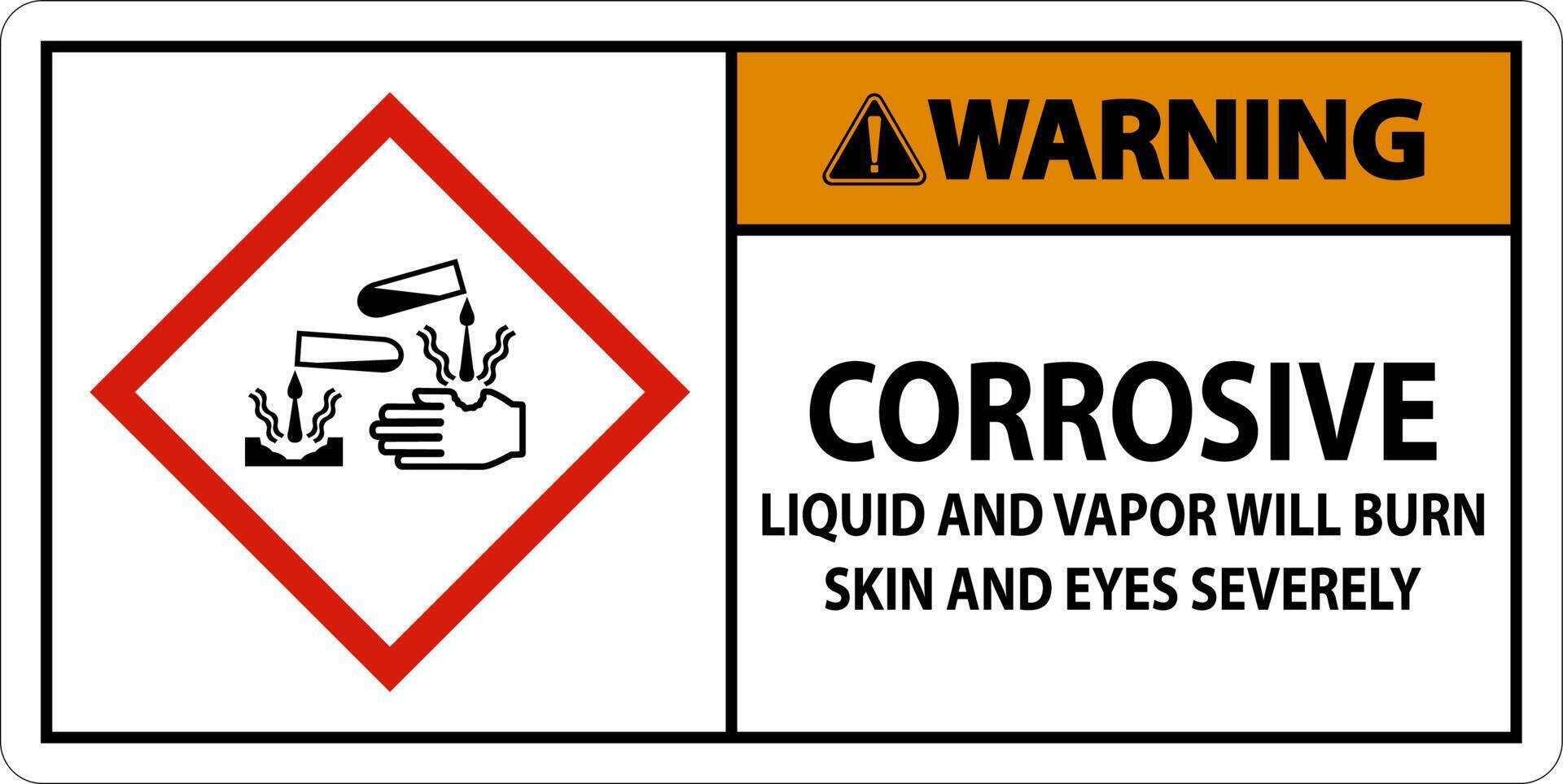 Warning Corrosive Liquid And Vapor Will Burn GHS Sign vector