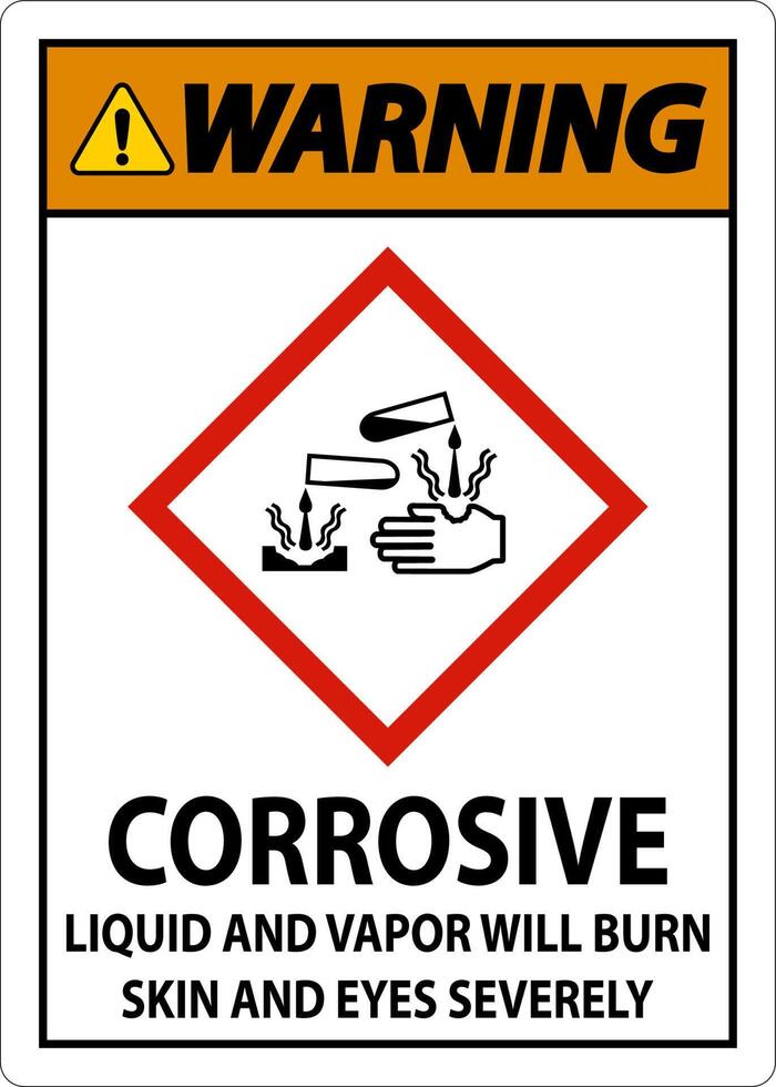 Warning Corrosive Liquid And Vapor Will Burn GHS Sign vector