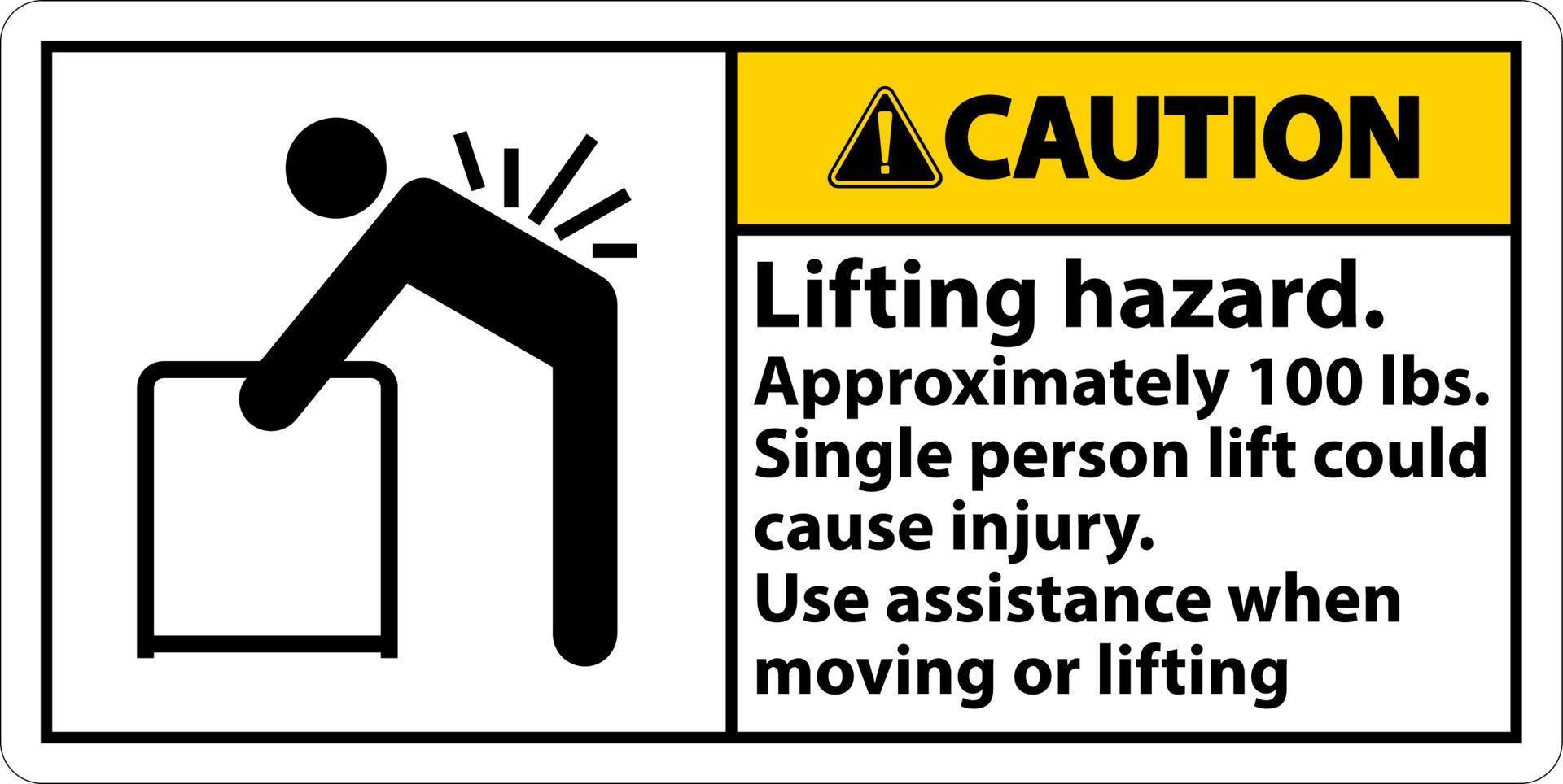 Caution Lifting Hazard Use Assistance Label On White Background vector