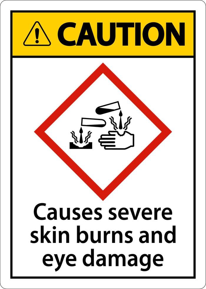 Caution Causes Severe Skin Burns Eye Damage GHS Sign vector