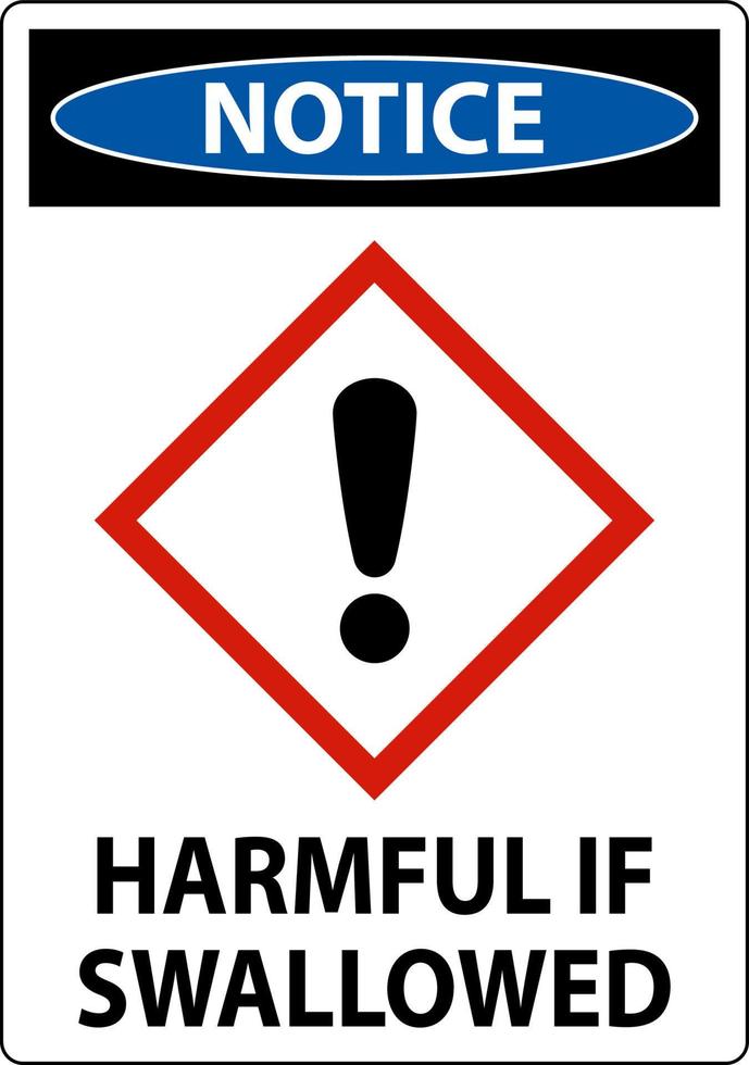 Notice Harmful If Swallowed GHS Sign On White Background vector