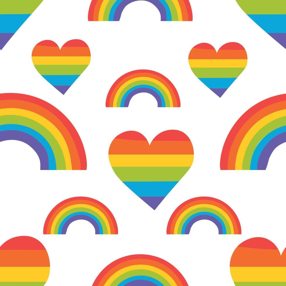 LGBT rainbows and hearts seamless patttern. Symbol lgbt culture. Colour icon LGBT flag. Pride Month. Vector illustration on white background