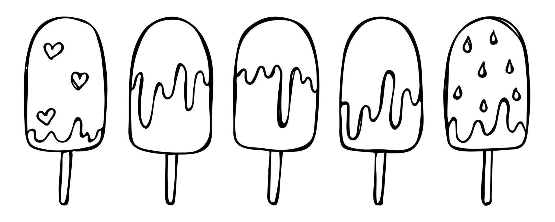 conjunto de vectores de ilustración de helado dibujado a mano. lindas imágenes prediseñadas de postre. para impresión, web, diseño, decoración, logotipo.