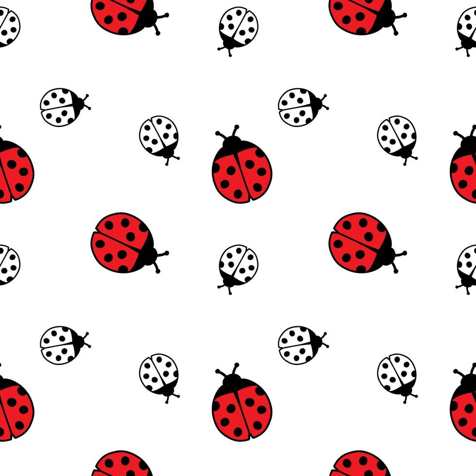 Ladybug Seamless Pattern. Cute hand drawn red insects on white background. Simple vector illustration