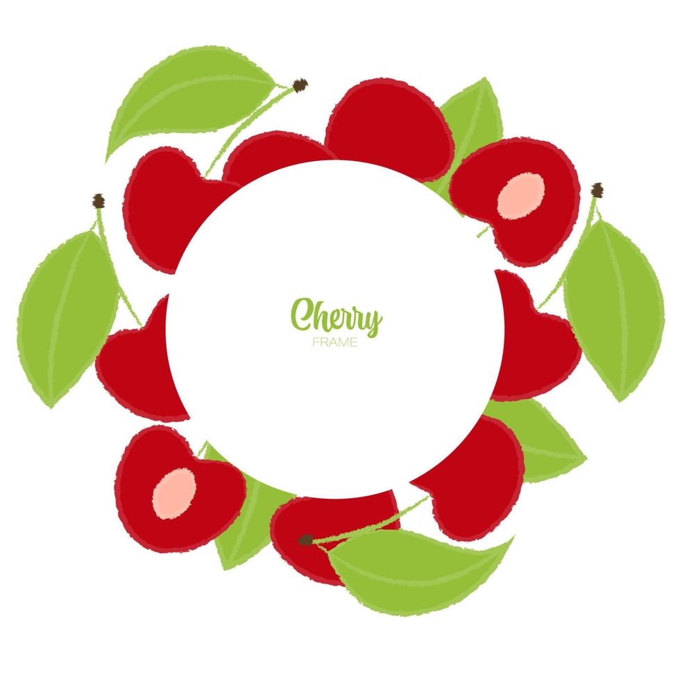 Vector Round Summer Frame of Bright Decorative Cherries and Leaves