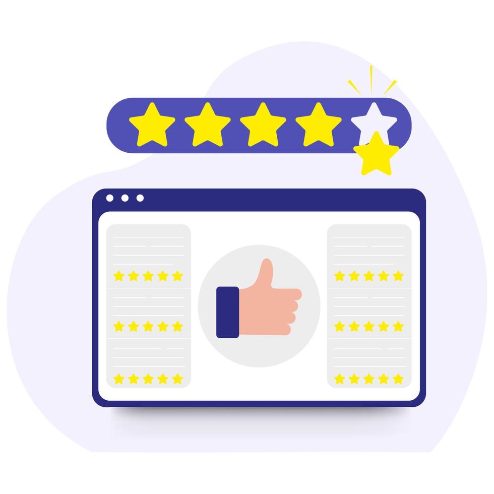 Customer feedback. 5 stars client review.  Top-ranking concept. High-ranking. Vector isolated concept illustration.