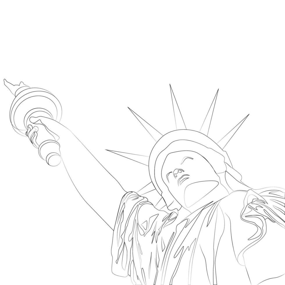 La estatua de la libertad. Estados Unidos. contorno vectorial de la estatua de la libertad. estatua de arte lineal vector