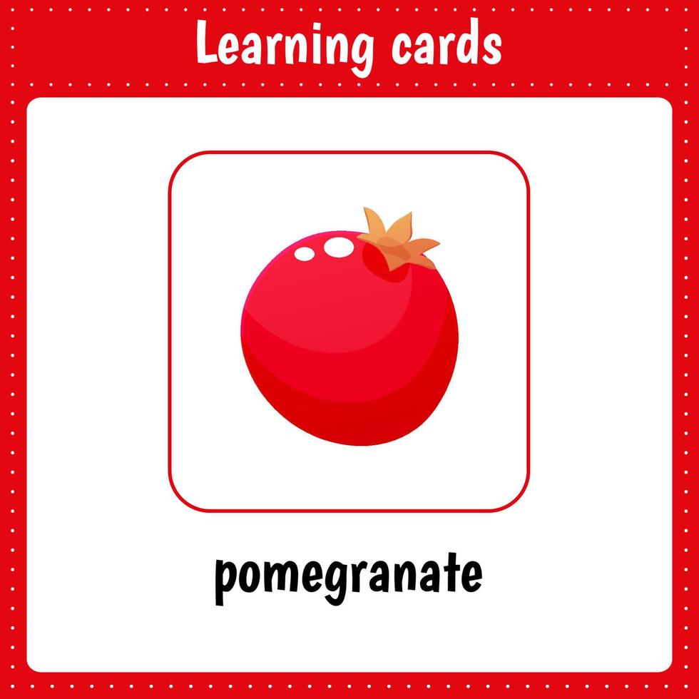 Learning cards for kids. Pomegranate . Fruits. vector