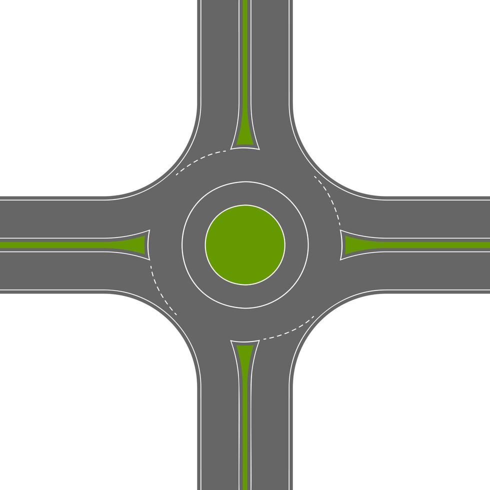 Empty roundabout top view. Circular traffic intersection. Round road junction vector