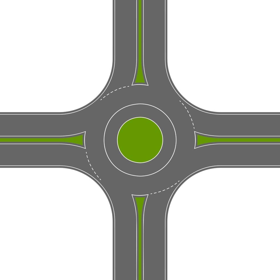 Empty roundabout top view. Circular traffic intersection. Round road junction vector