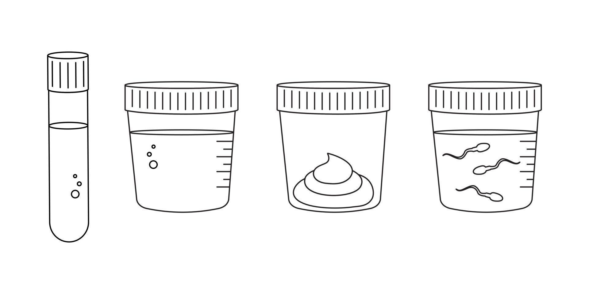 pruebas médicas lineales de sangre, orina, heces, esperma. conjunto de análisis de orina, sangre, heces y semen vector