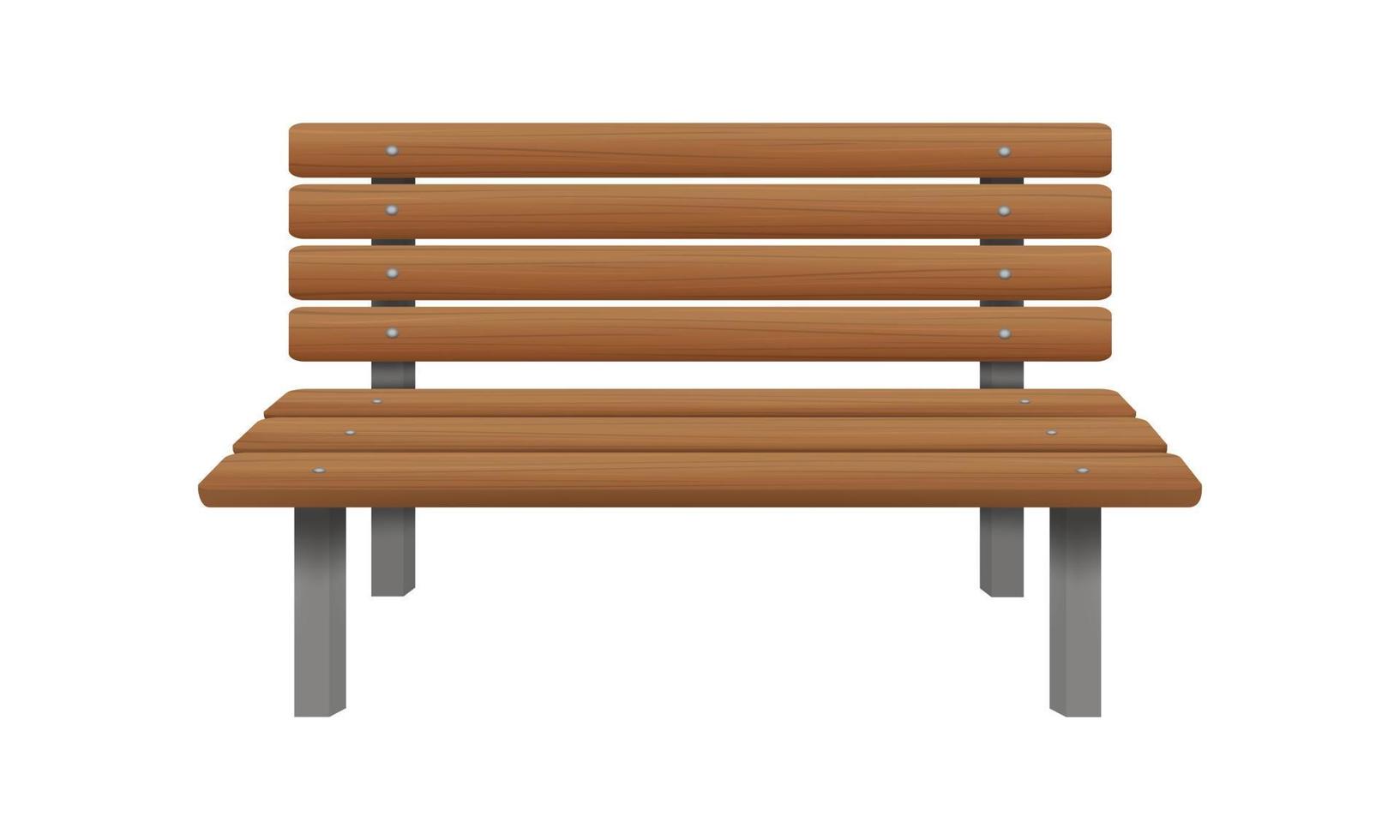 Wooden park bench. Front view. Outdoor sitting furniture for patio, porch, garden, parkland vector