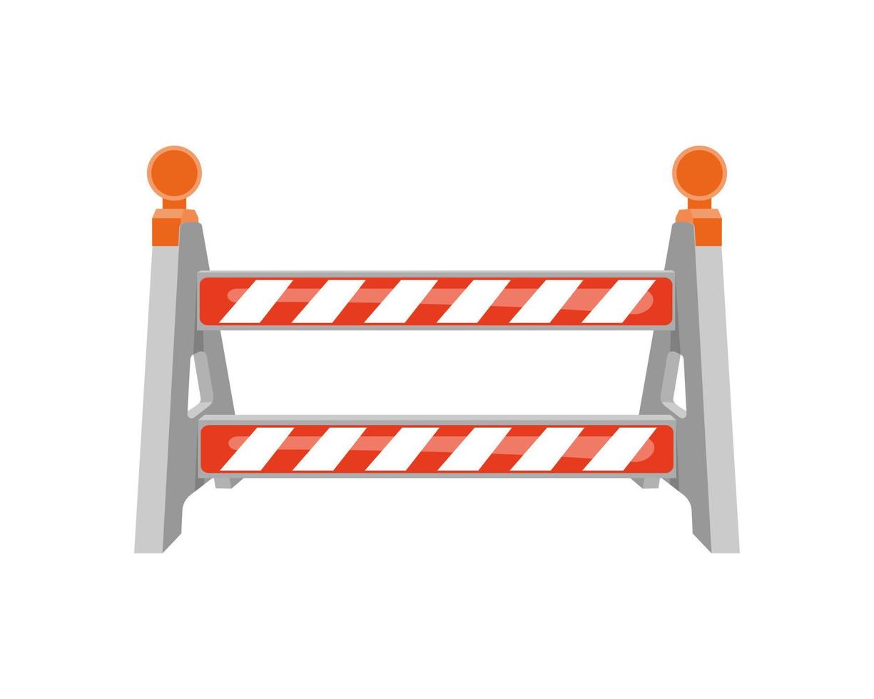 Road barrier with warning lights. Striped traffic obstacle isolated on white background. Work zone safety on highway construction. Under construction sign vector