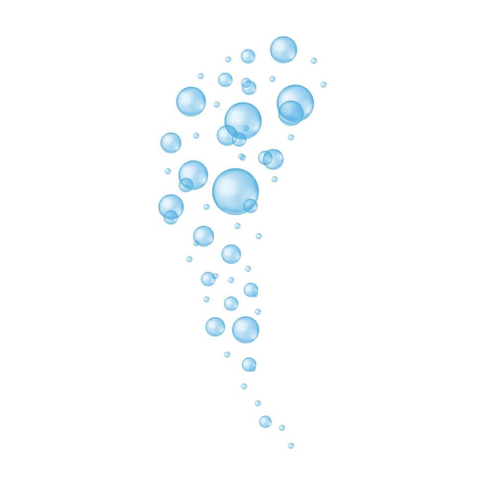 burbujas transparentes azules. efecto de agua con gas con gas, jabón o espuma limpiadora, acuario o flujo de oxígeno marino, espuma de baño vector