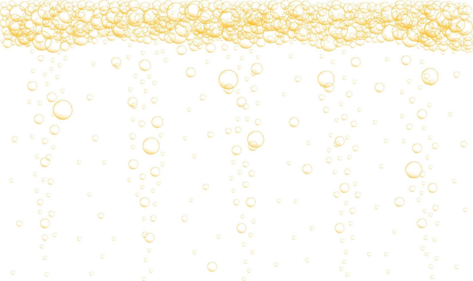 Golden bubbles stream on transparent background. Fizzy carbonated drink, champagne, seltzer, beer, soda, cola, lemonade, sparkling wine texture vector