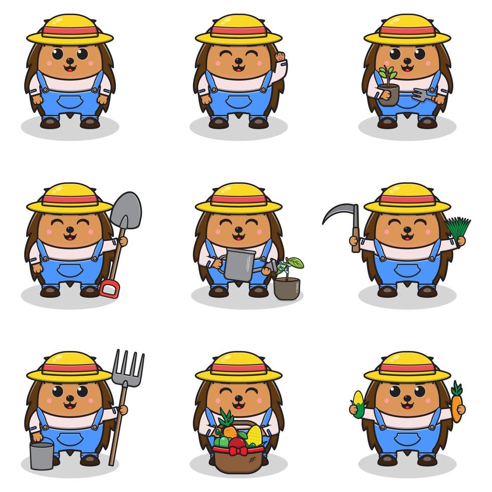 Vector Illustration of Cute Hedgehog with Farmer costume