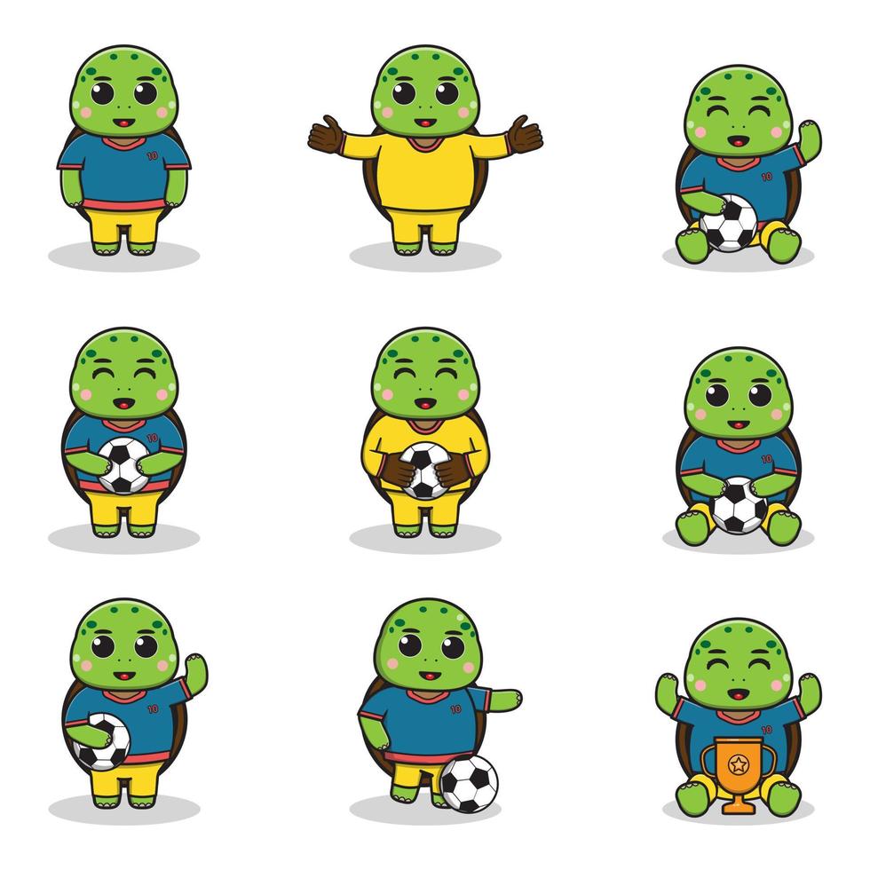 Vector illustration of Turtle characters playing soccer.