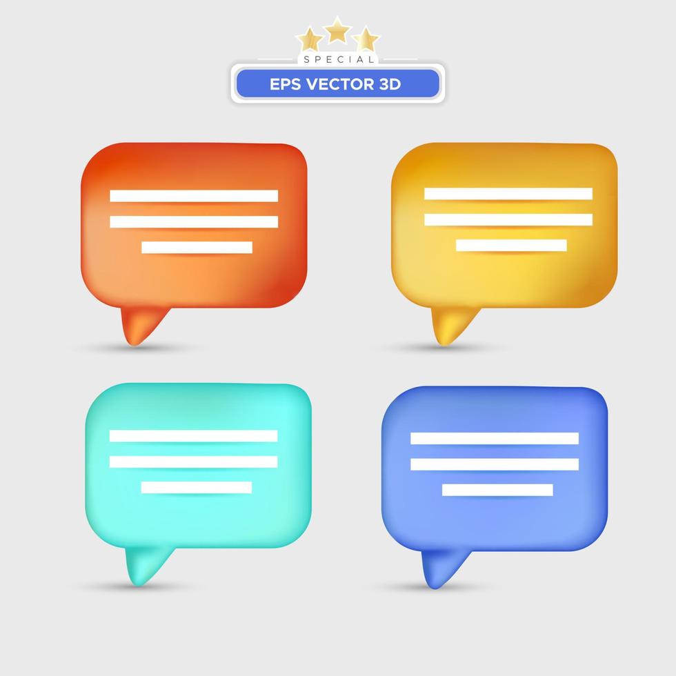 3d bubble chats communications colorful icon. render style 3d. collection set vector