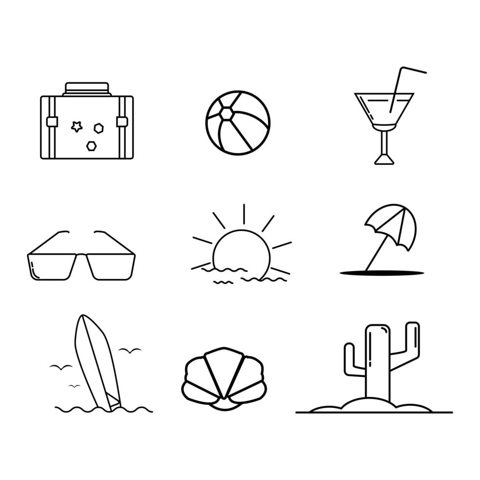 set of summer icon isolated vector