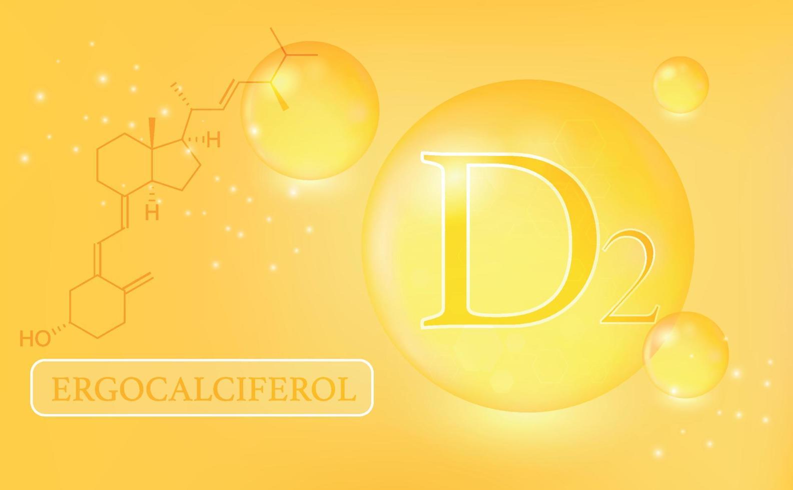 Vitamin D2, ergocalciferol, water drops, capsule on orange gradient background. Vitamin complex
