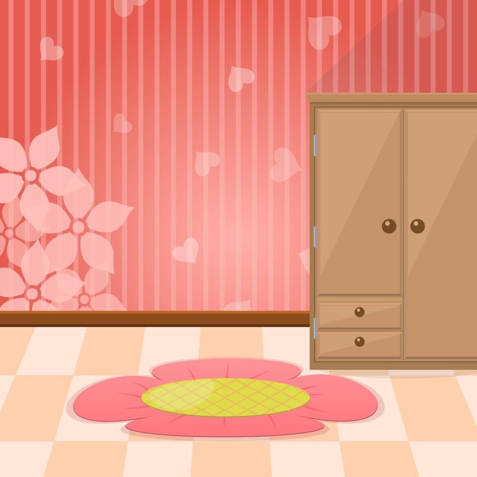 Wallpaper line flowers and carpet and cabinet on the floor. vector