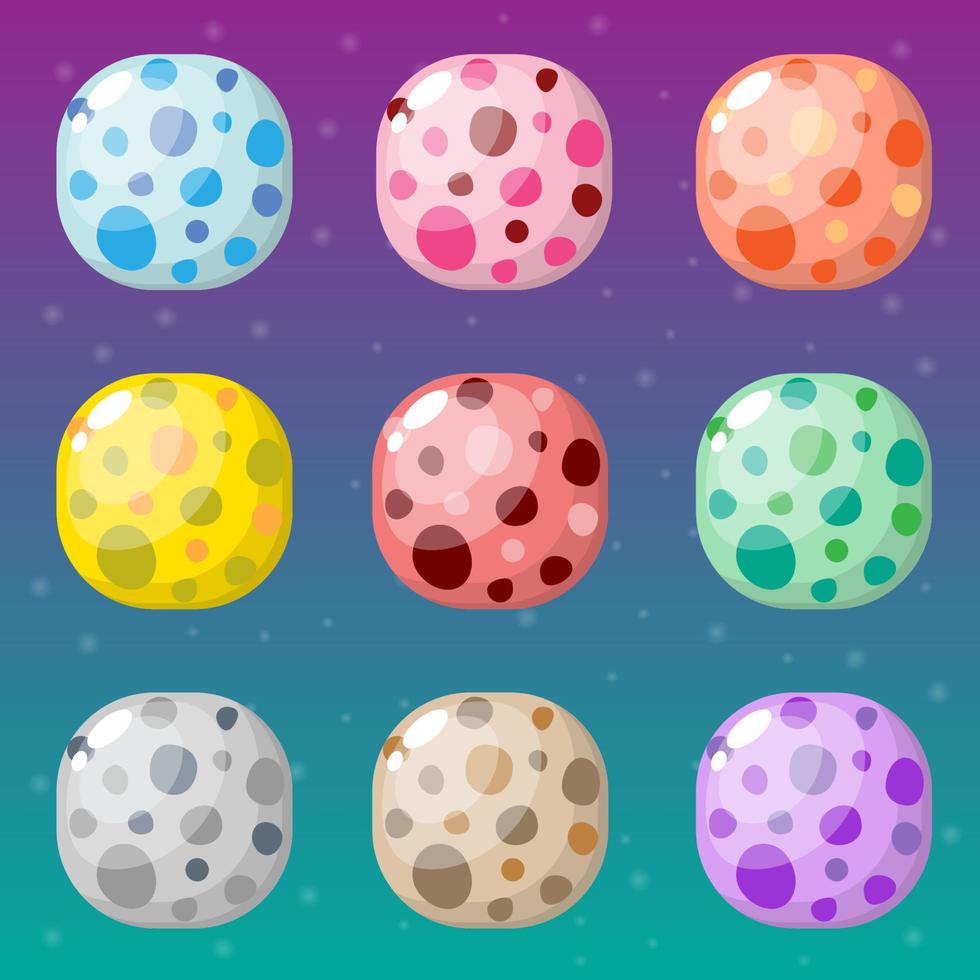 Stones shape round square different colors. vector