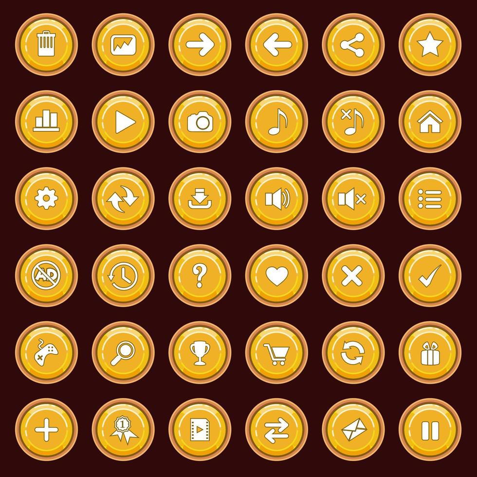 GUI buttons flat set color yellow and border color brown. vector