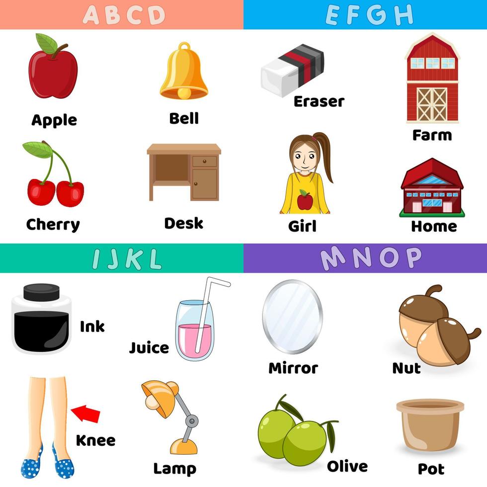 English vocabulary worksheet for kindergarten and preschool. vector