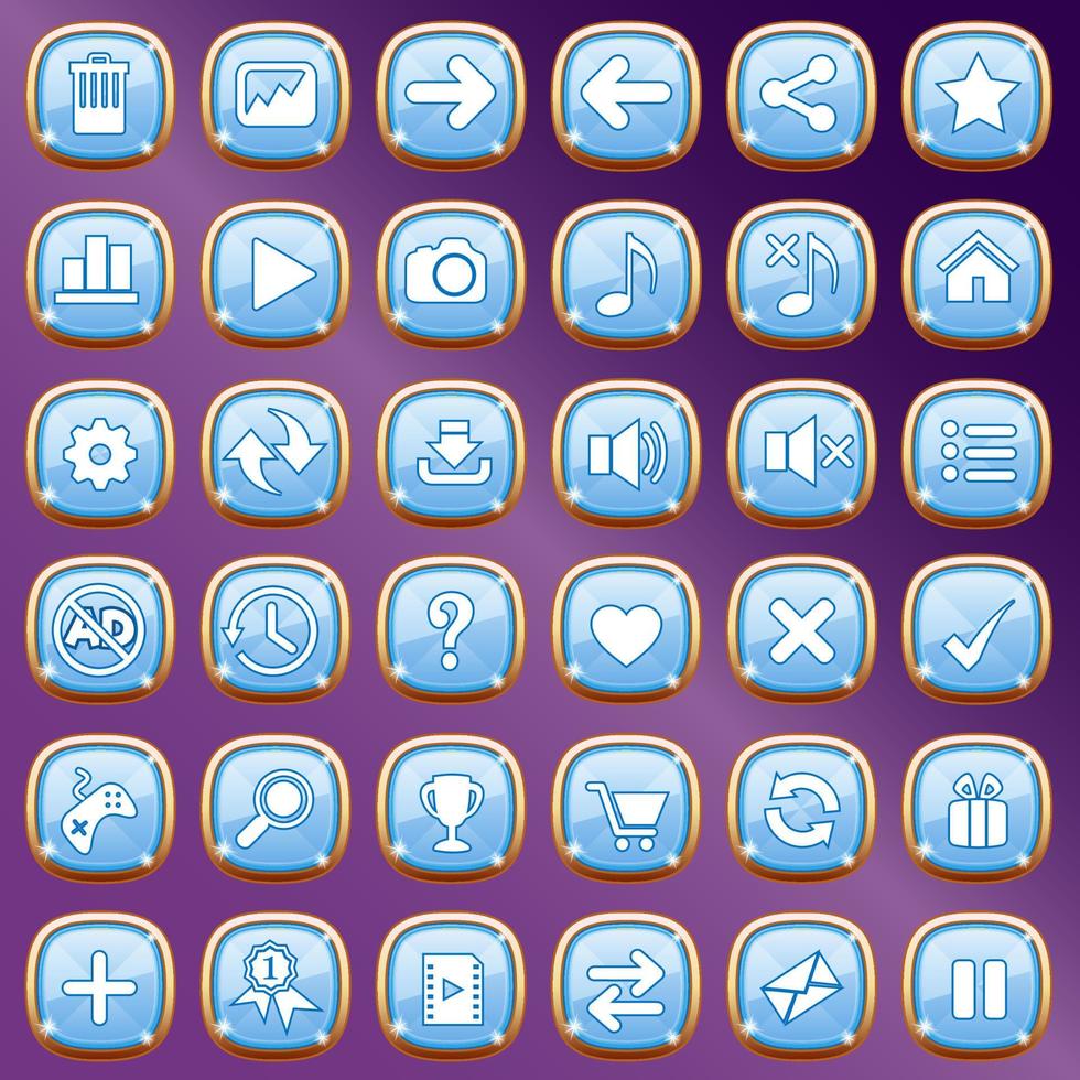 gui botones joyería color azul claro. conjunto de iconos de ilustración vectorial. vector