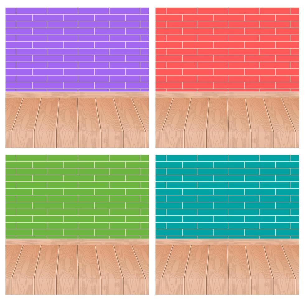 Brick wall 4 color and wooden floor. Vector cartoon illustration of the interior of the room.