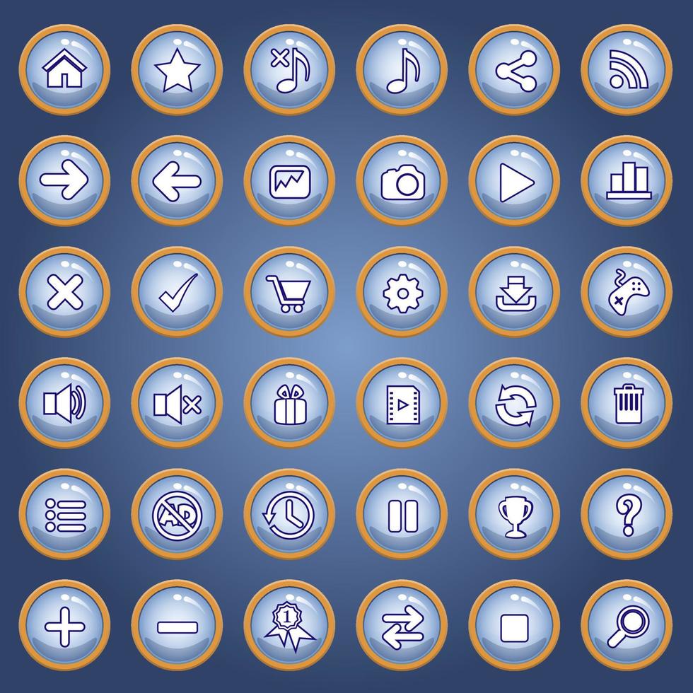 Icon and button set color blue for games. vector