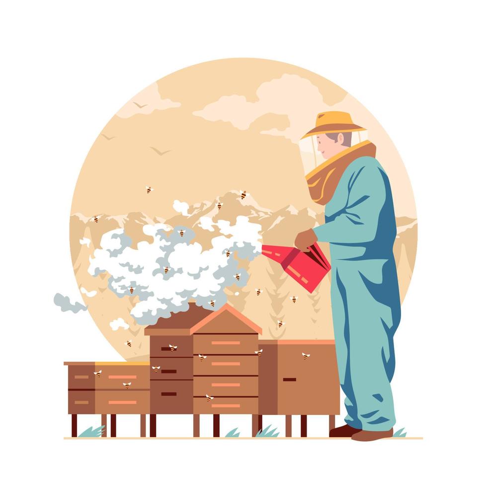 Beekeeper With Smoke vector