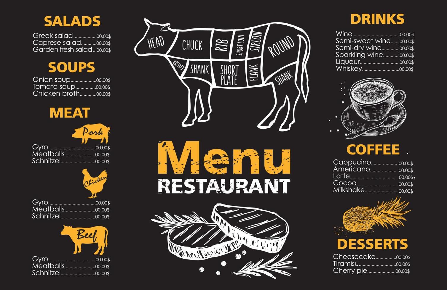 Menu template design for restaurant, sketch illustration. Vector. vector