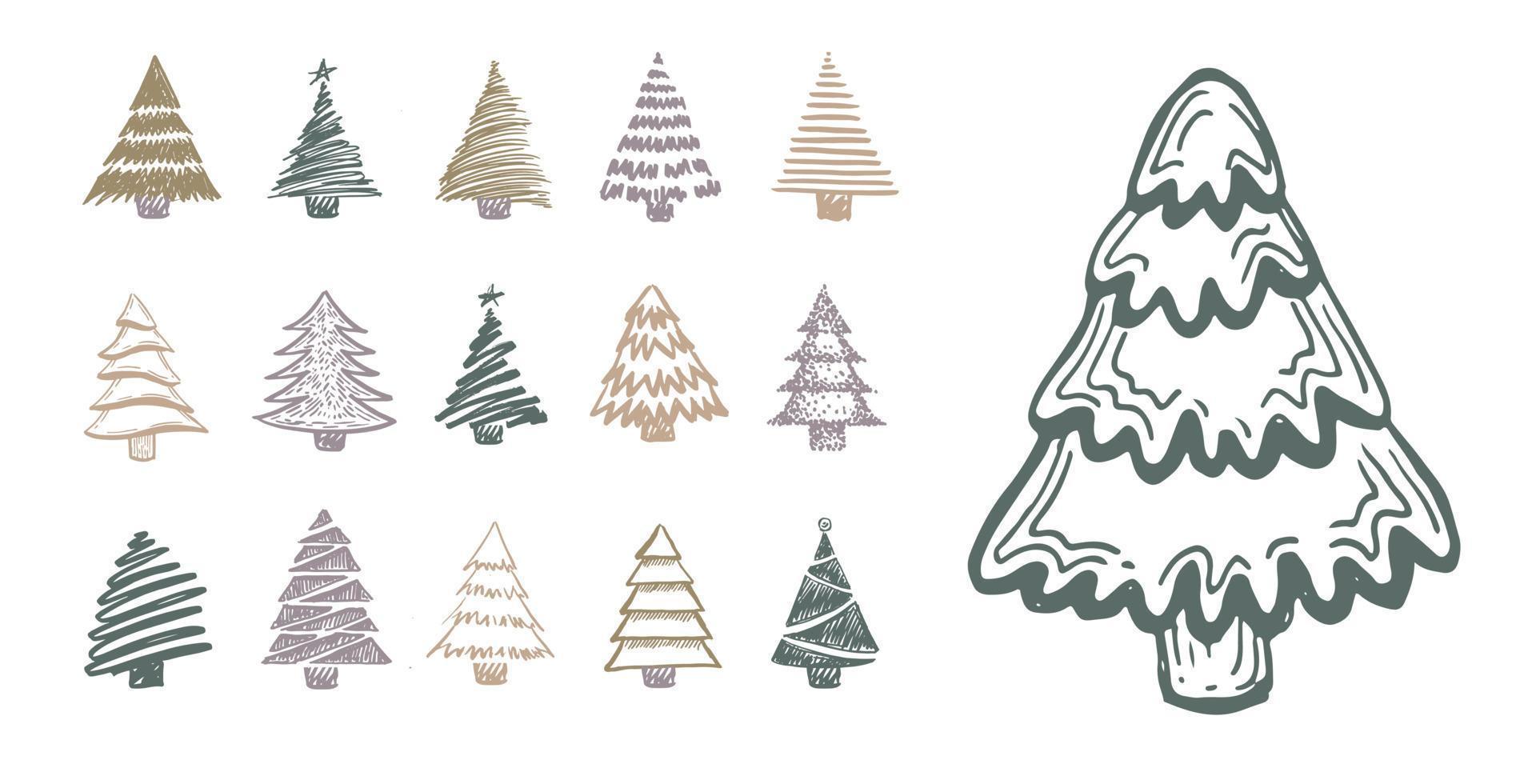 Christmas tree hand drawn illustrations. Vector. vector