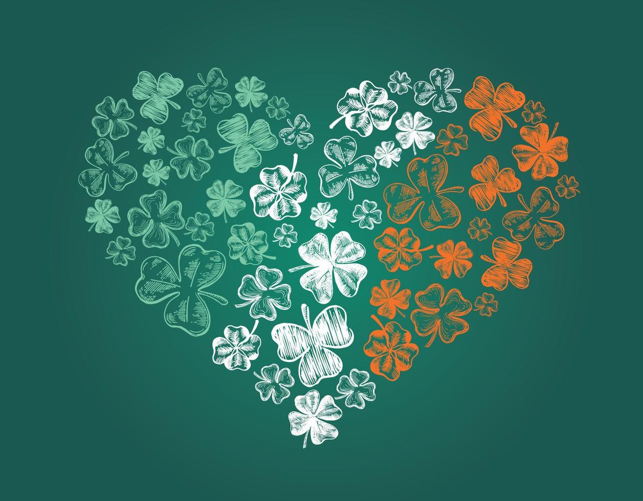 Heart of clover. Patrick's day. Hand drawn illustration. Vector