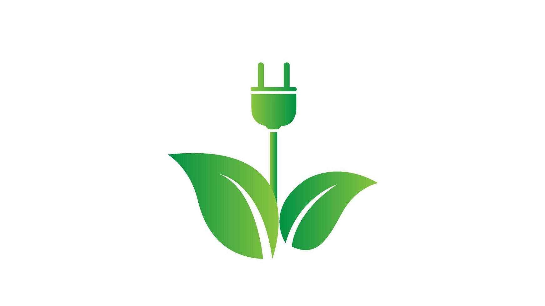 enchufe eléctrico con ilustración de vector de logotipo de hojas. concepto de ecología