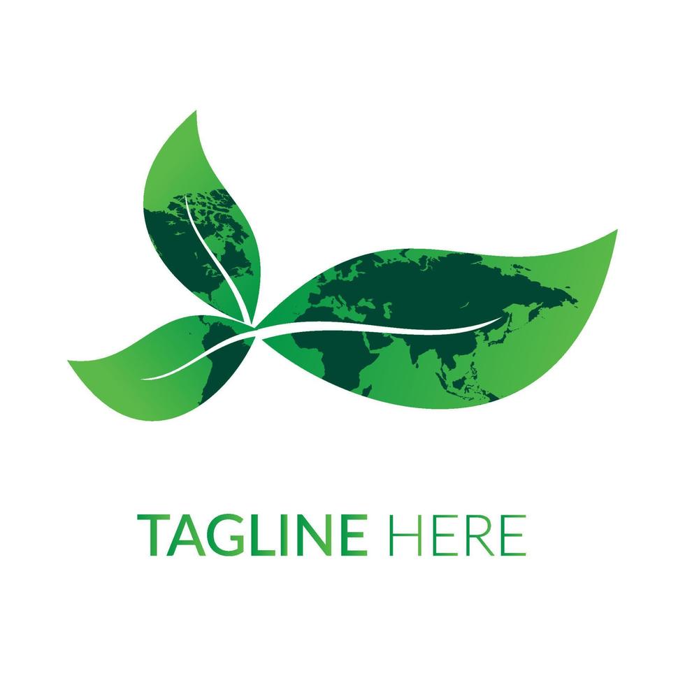 vector of world map in leaf, earth with leaves logo concept.