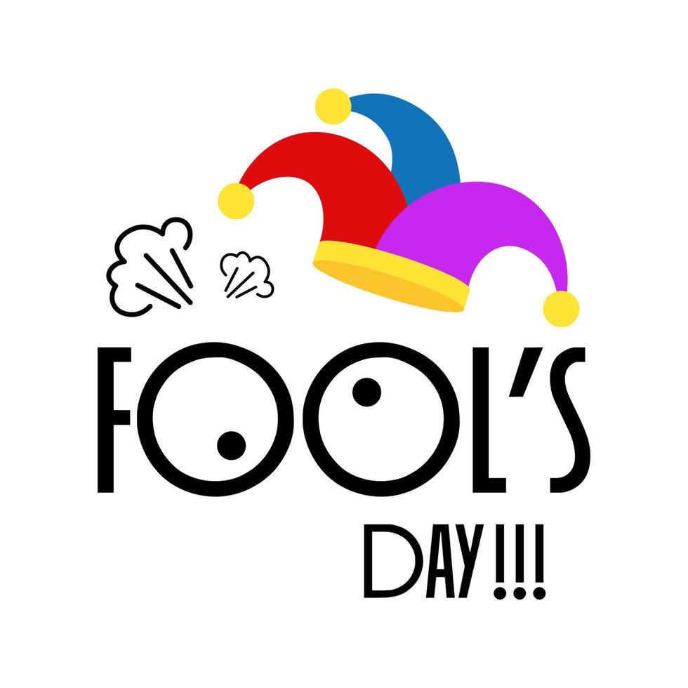 April Fool's Day Text Typography with Jester Hat Design, vector illustration