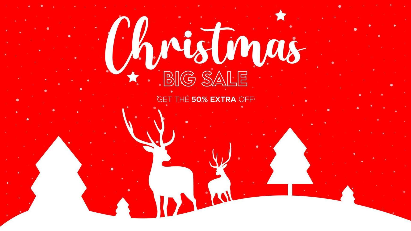 chisrtmas sale big promotion design template with deer background. shopping event concept, vector for advertising, website.