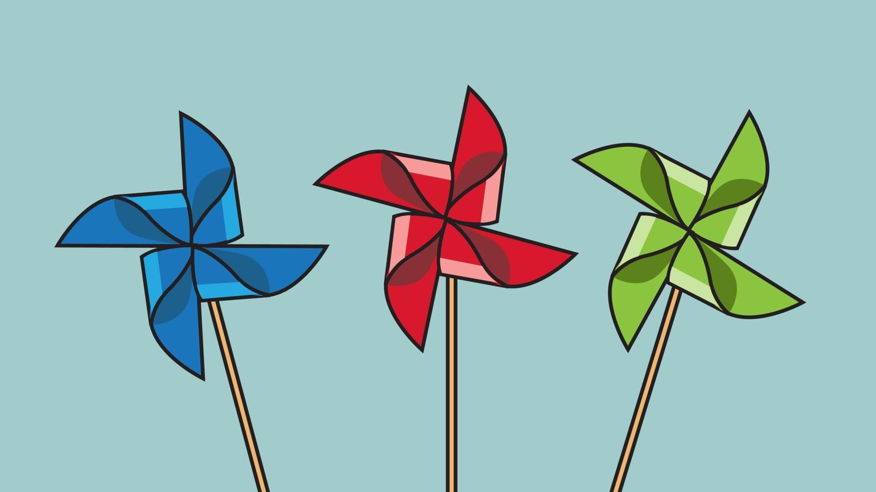 Three colorful pinwheel vector illustration