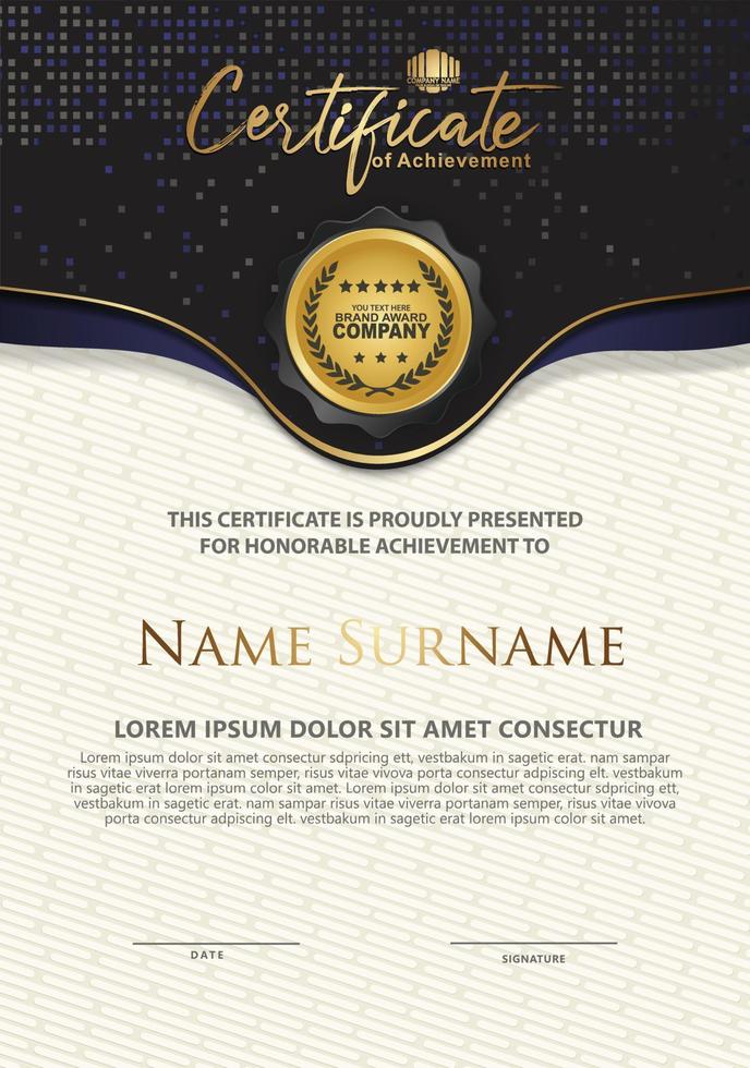 Plantilla de certificado con patrón moderno de textura elegante y lujosa, diploma, ilustración vectorial vector