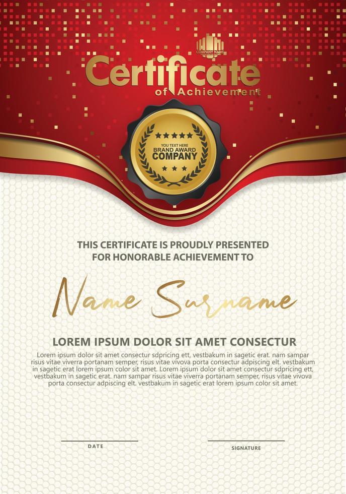 Plantilla de certificado con patrón moderno de textura elegante y lujosa, diploma, ilustración vectorial vector
