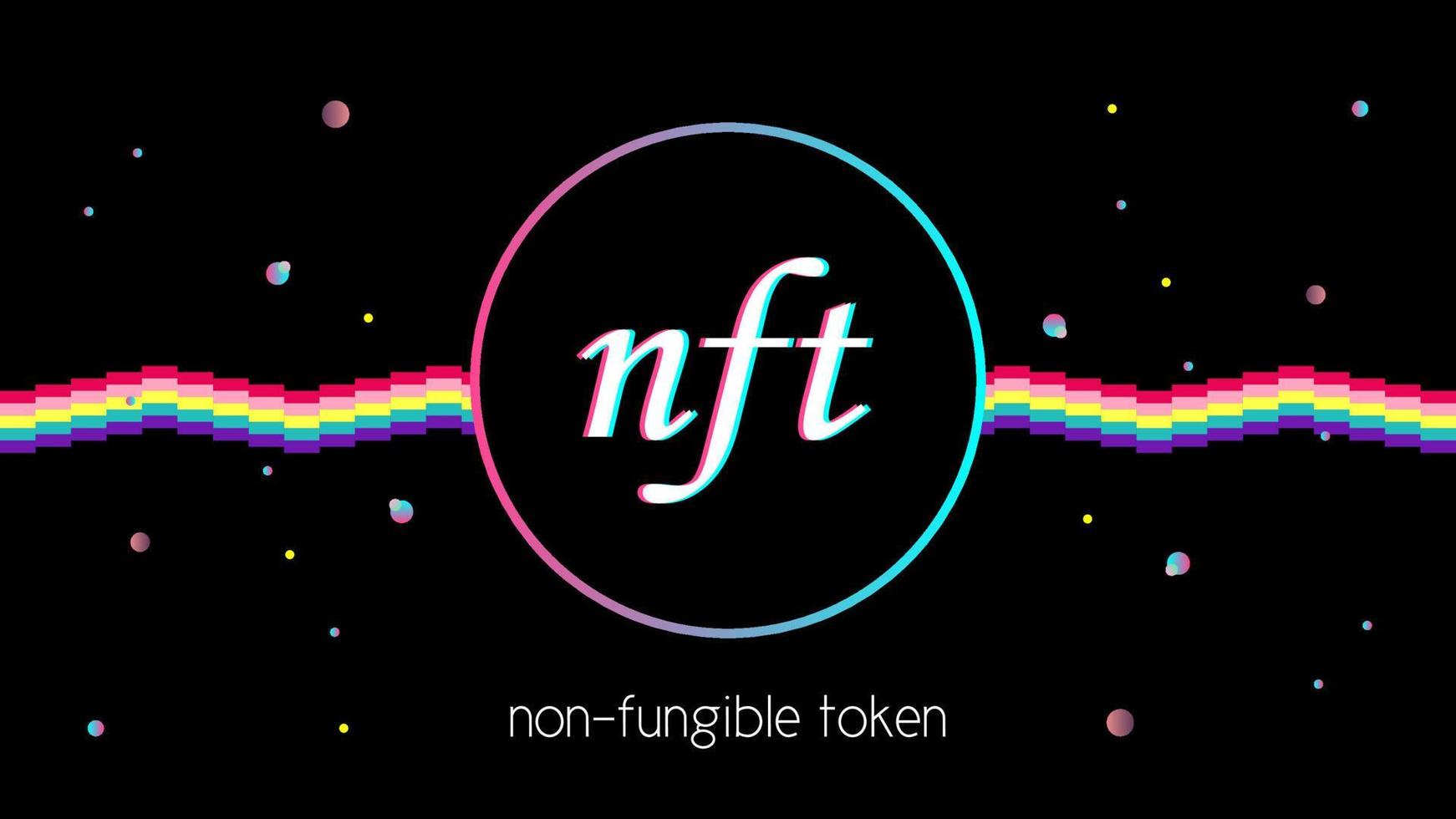 NFT typography non-fungible token, unique pixel crypto art, cryptography, Trendy vintage 80s, 90s cyber punk style. vector