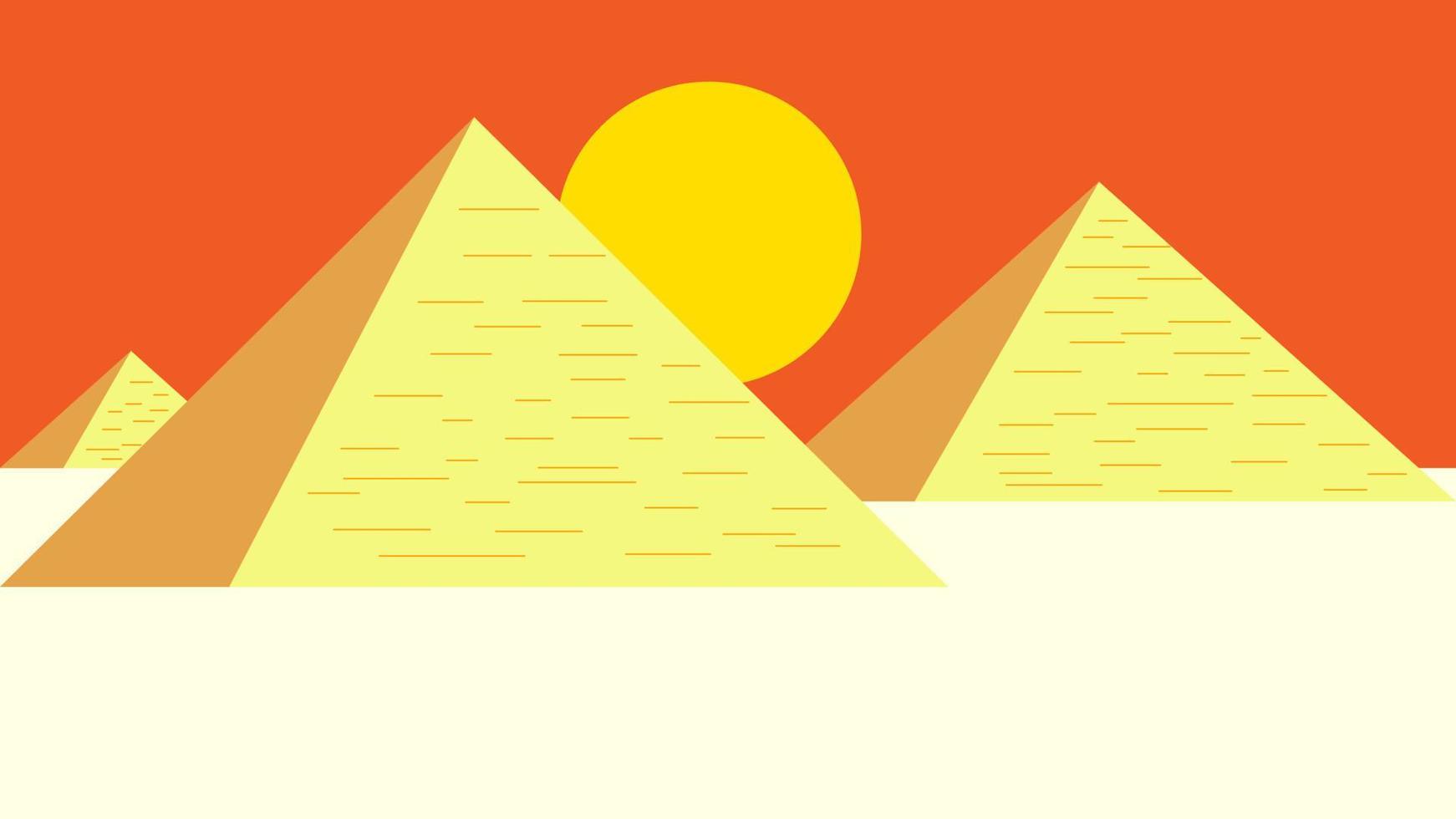 paisaje de pirámides. grandes pirámides egipcias en el desierto sobre un fondo. ilustración vectorial simplificada de color brillante vector
