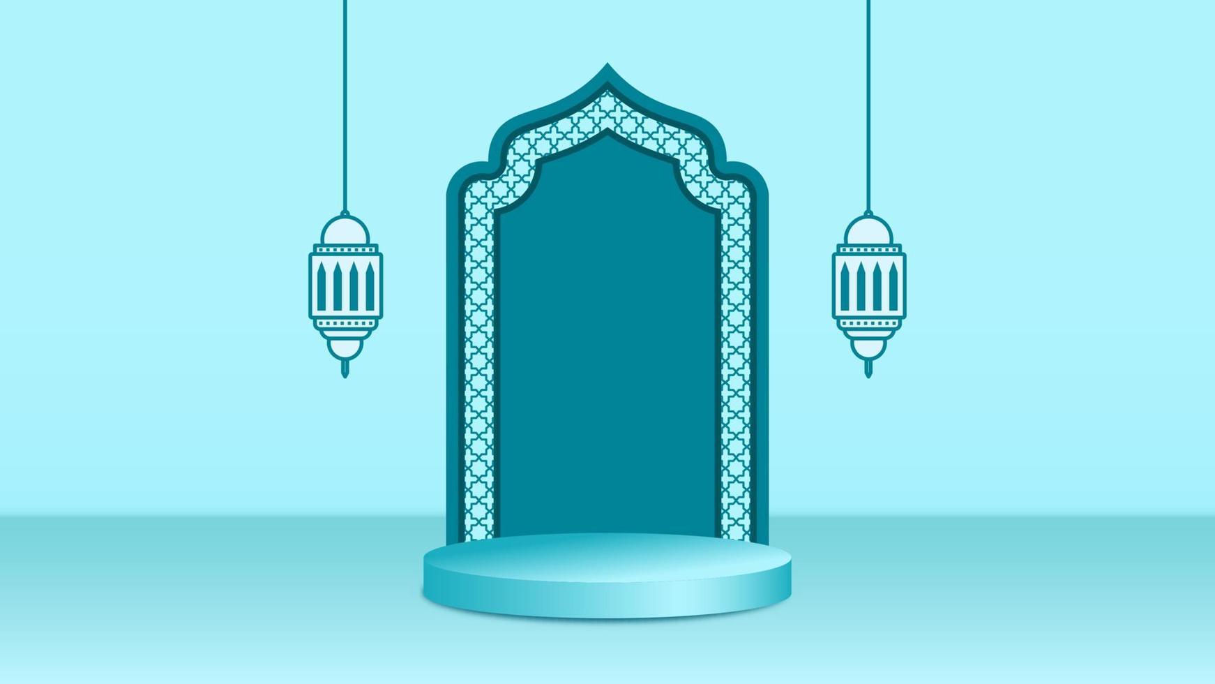 vector de fondo de decoración de podio de exhibición islámica 3d con linterna para ramadán.