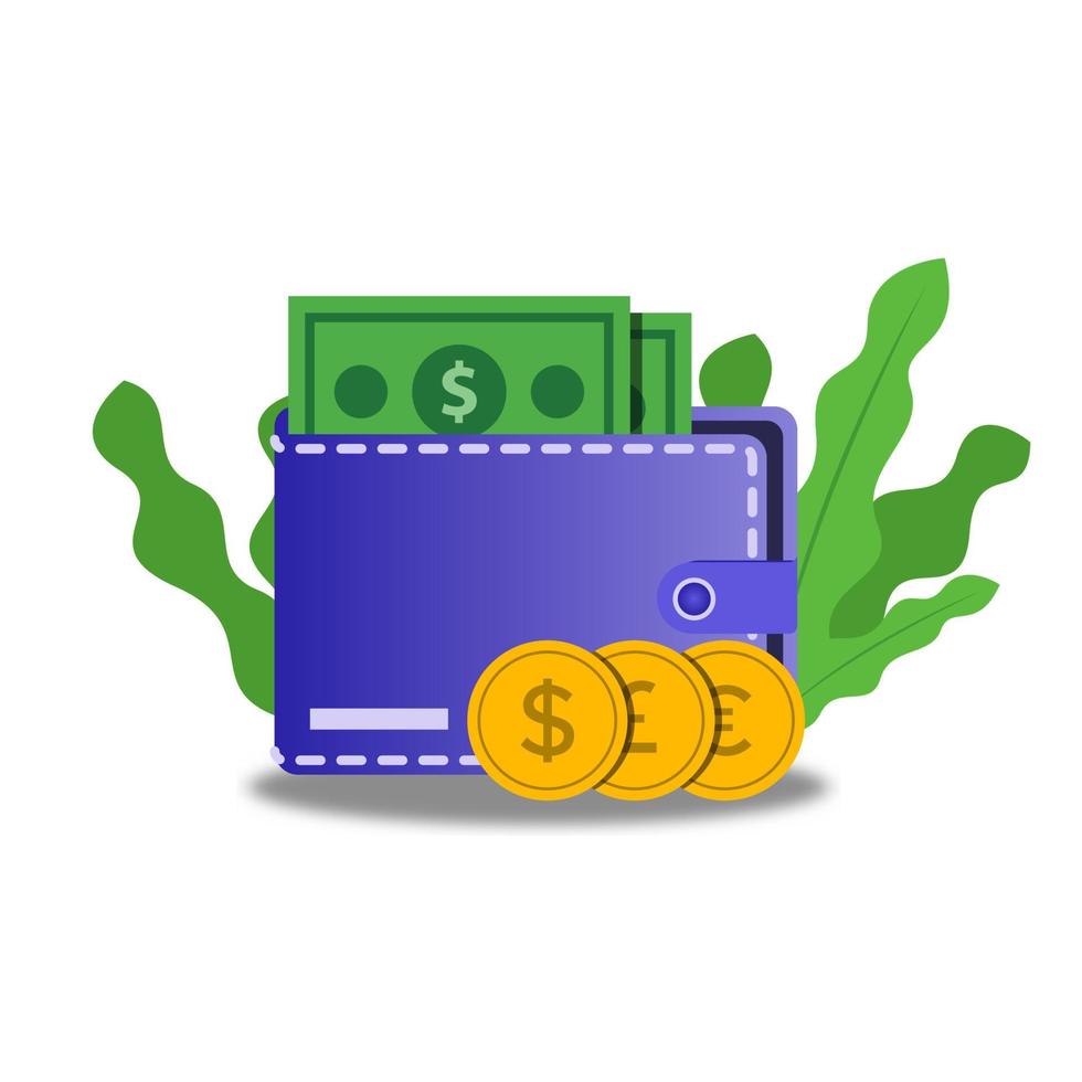 vector illustration of cash coin wallet dollar, business finance management concept.
