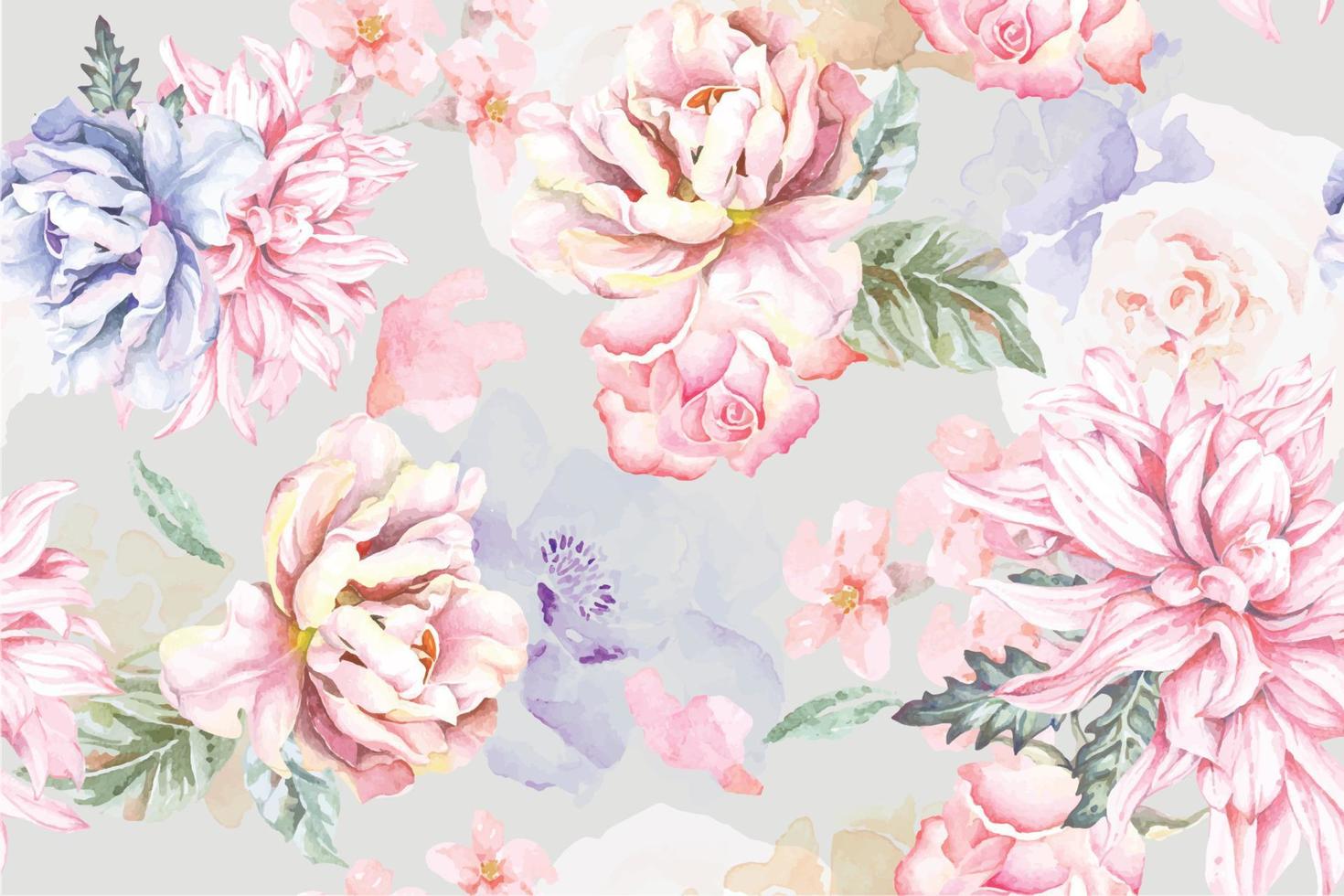 Seamless pattern of blooming flowers painted in watercolor.Designed for fabric luxurious and wallpaper, vintage style.Hand drawn botanical floral pattern. vector