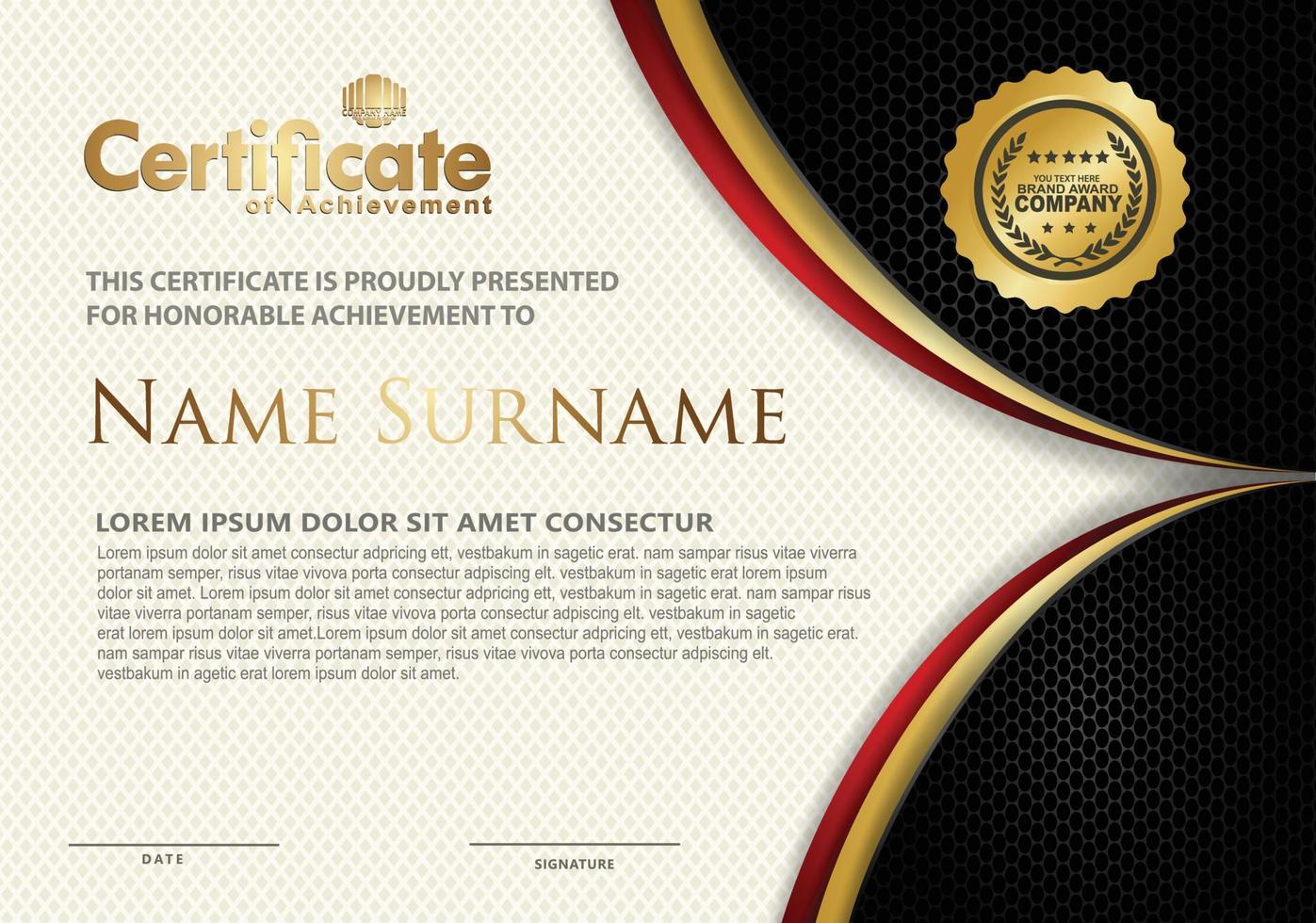 Certificate template with textured background, vector