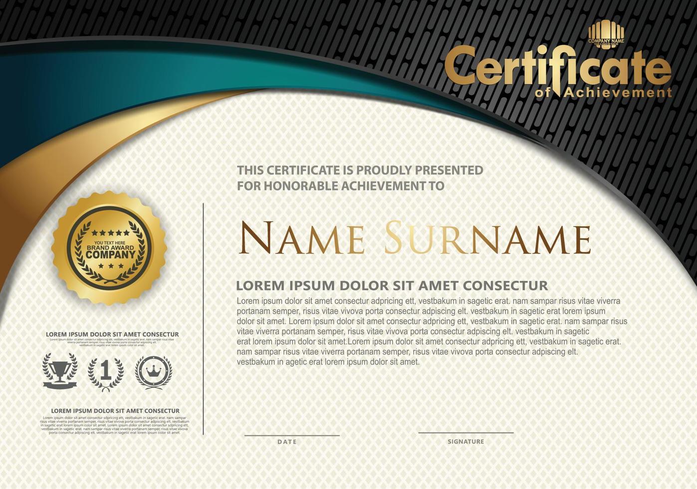 Certificate template with textured background, vector