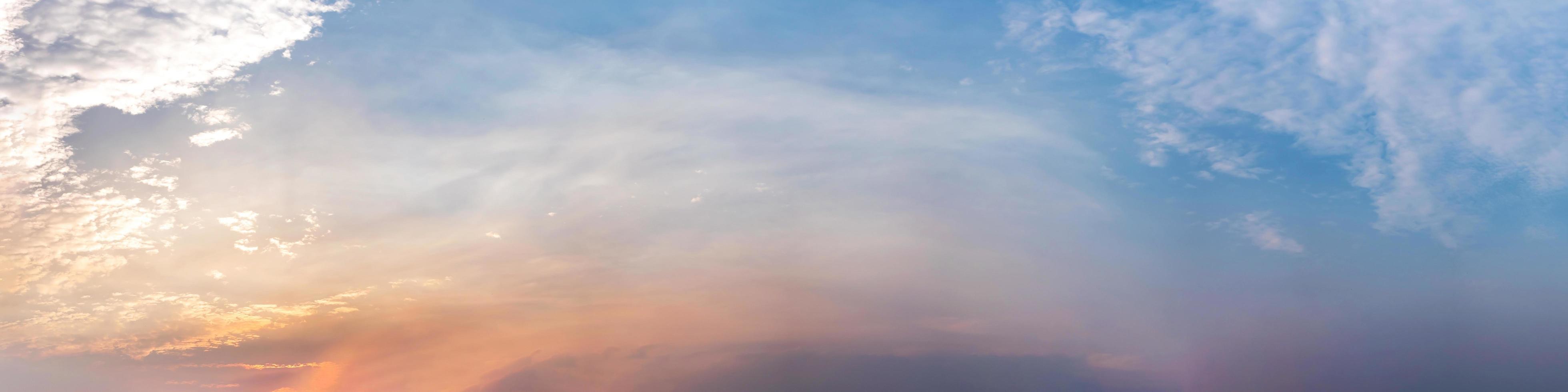 Dramatic panorama sky with cloud on sunrise and sunset time. Panoramic image. photo